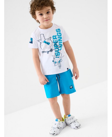 Комплект трикотажный для мальчиков: фуфайка (футболка), шорты white, bright blue