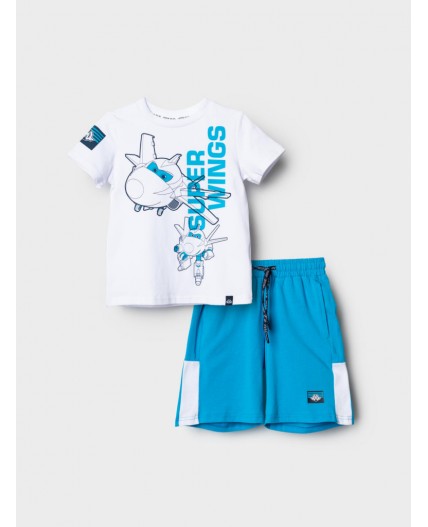 Комплект трикотажный для мальчиков: фуфайка (футболка), шорты white, bright blue