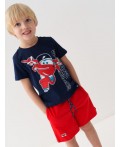 Комплект трикотажный для мальчиков: фуфайка (футболка), шорты dark blue, red
