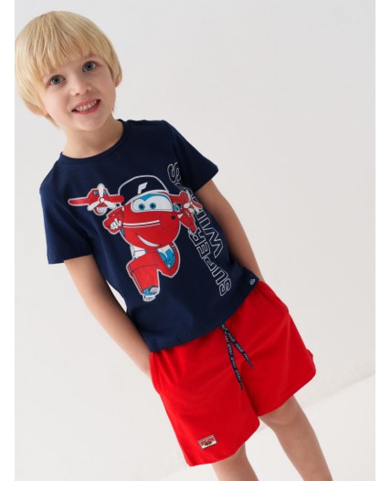 Комплект трикотажный для мальчиков: фуфайка (футболка), шорты dark blue, red