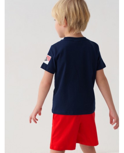 Комплект трикотажный для мальчиков: фуфайка (футболка), шорты dark blue, red