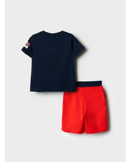 Комплект трикотажный для мальчиков: фуфайка (футболка), шорты dark blue, red