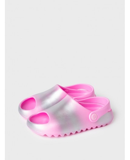 Сабо для девочек розовый,серебряный