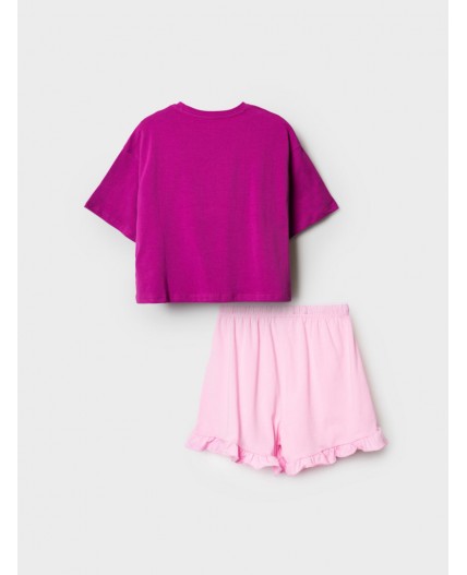 Комплект трикотажный для девочек: фуфайка (футболка), шорты pale pink, crimson
