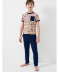 Комплект трикотажный для мальчиков: фуфайка (футболка), брюки dark blue, beige