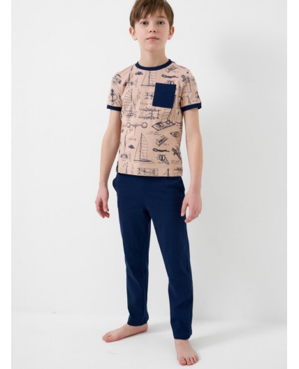 Комплект трикотажный для мальчиков: фуфайка (футболка), брюки dark blue, beige