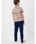 Комплект трикотажный для мальчиков: фуфайка (футболка), брюки dark blue, beige