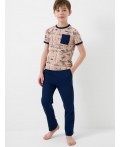 Комплект трикотажный для мальчиков: фуфайка (футболка), брюки dark blue, beige