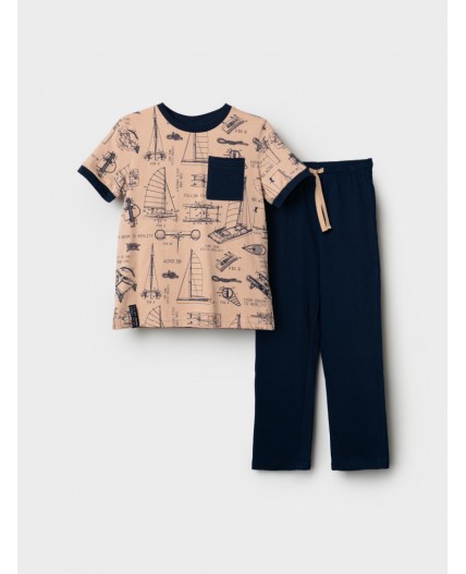 Комплект трикотажный для мальчиков: фуфайка (футболка), брюки dark blue, beige