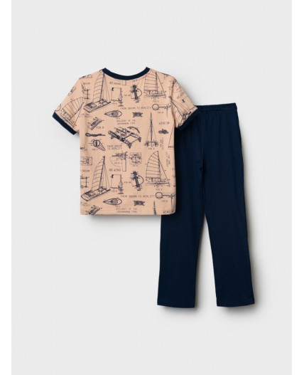 Комплект трикотажный для мальчиков: фуфайка (футболка), брюки dark blue, beige