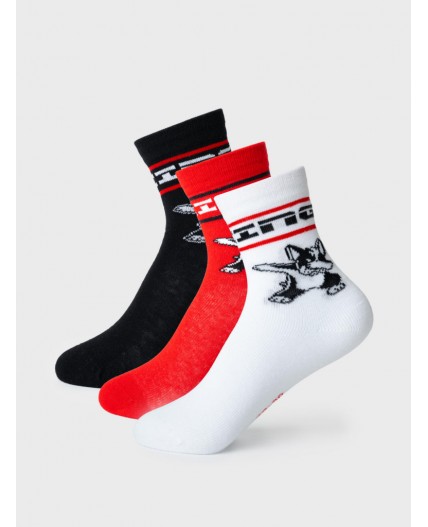 Носки трикотажные для мальчиков, 3 пары в комплекте white, black, red