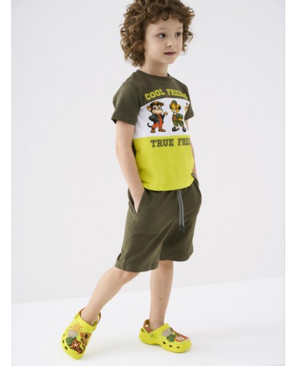 Комплект трикотажный для мальчиков: фуфайка (футболка), шорты white, light green, dark green