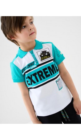 Джемпер трикотажный с воротником поло для мальчиков white, turquoise