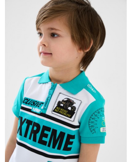 Джемпер трикотажный с воротником поло для мальчиков white, turquoise