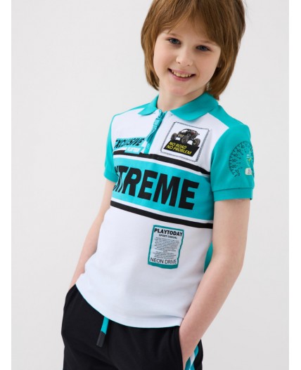 Джемпер трикотажный с воротником поло для мальчиков white, turquoise