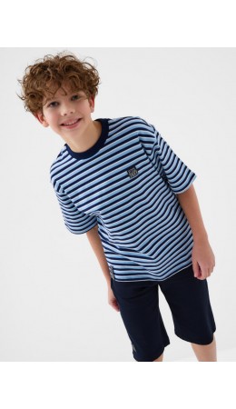 Комплект трикотажный для мальчиков: фуфайка (футболка), шорты dark blue, white, light blue
