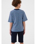 Комплект трикотажный для мальчиков: фуфайка (футболка), шорты dark blue, white, light blue