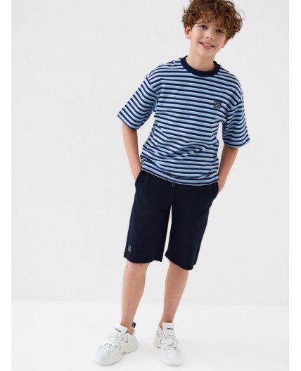Комплект трикотажный для мальчиков: фуфайка (футболка), шорты dark blue, white, light blue