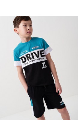 Комплект трикотажный для мальчиков: фуфайка (футболка), шорты white, black, turquoise