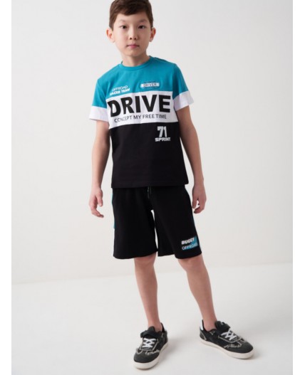 Комплект трикотажный для мальчиков: фуфайка (футболка), шорты white, black, turquoise