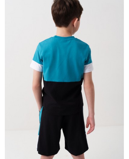 Комплект трикотажный для мальчиков: фуфайка (футболка), шорты white, black, turquoise