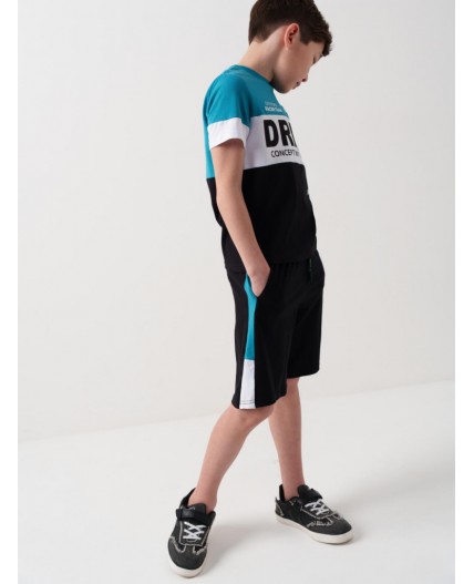 Комплект трикотажный для мальчиков: фуфайка (футболка), шорты white, black, turquoise