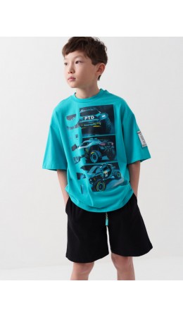 Комплект трикотажный для мальчиков: фуфайка (футболка), шорты black, turquoise