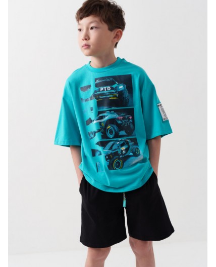 Комплект трикотажный для мальчиков: фуфайка (футболка), шорты black, turquoise