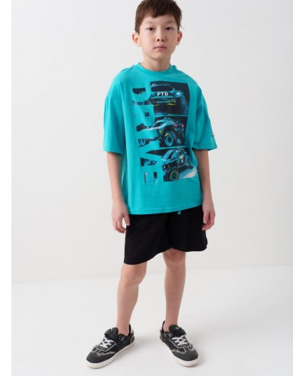 Комплект трикотажный для мальчиков: фуфайка (футболка), шорты black, turquoise
