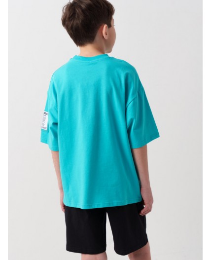 Комплект трикотажный для мальчиков: фуфайка (футболка), шорты black, turquoise