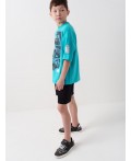 Комплект трикотажный для мальчиков: фуфайка (футболка), шорты black, turquoise