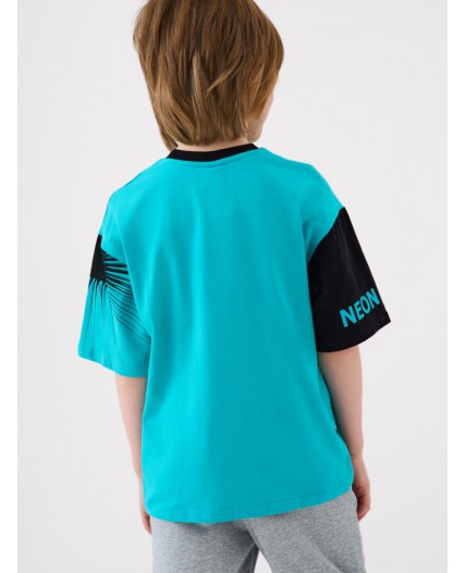 Фуфайка трикотажная для мальчиков (футболка) black, turquoise