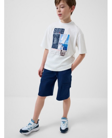 Комплект трикотажный для мальчиков: фуфайка (футболка), шорты white, dark blue