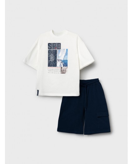 Комплект трикотажный для мальчиков: фуфайка (футболка), шорты white, dark blue