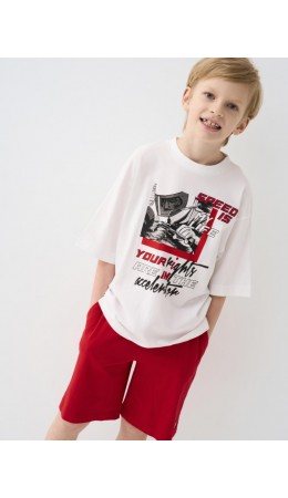 Комплект трикотажный для мальчиков: фуфайка (футболка), шорты белый,красный