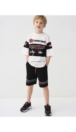 Комплект трикотажный для мальчиков: фуфайка (футболка), шорты черный,белый