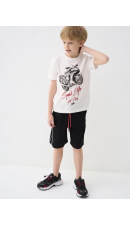 Комплект трикотажный для мальчиков: фуфайка (футболка), шорты белый,черный