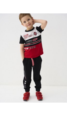 Комплект трикотажный для мальчиков: фуфайка (футболка), брюки black, white, red