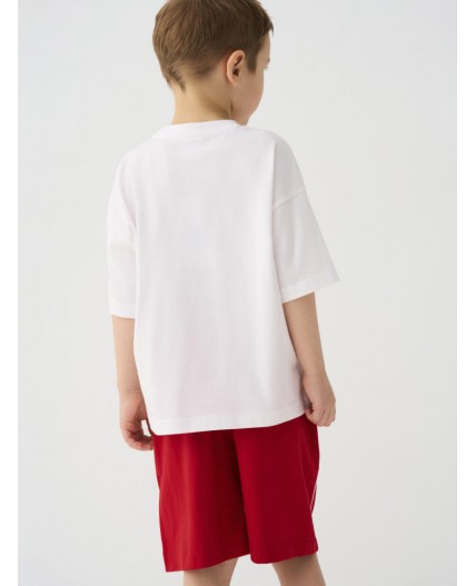 Комплект трикотажный для мальчиков: фуфайка (футболка), шорты white, red