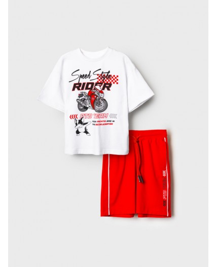 Комплект трикотажный для мальчиков: фуфайка (футболка), шорты white, red