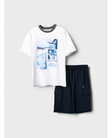 Комплект трикотажный для мужчин: фуфайка (футболка), шорты white, dark blue