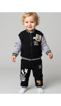 Комплект детский трикотажный для мальчиков: толстовка, брюки черный,серый