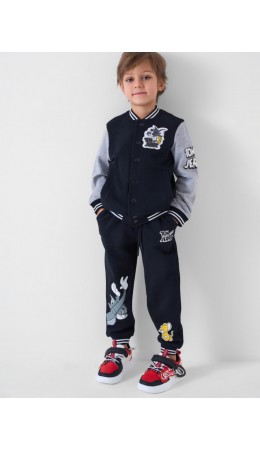 Комплект трикотажный для мальчиков: толстовка, брюки черный,серый