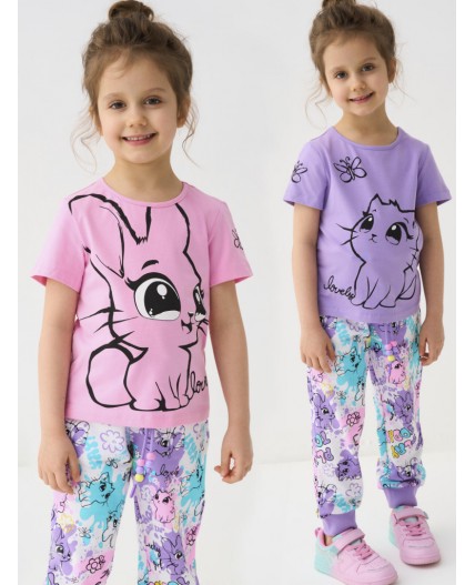 Фуфайка трикотажная для девочек (футболка), 2 шт в комплекте pink, lilac