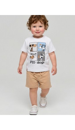 Комплект детский трикотажный для мальчиков: джемпер (футболка), шорты white, brown