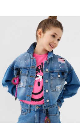 Куртка текстильная джинсовая для девочек синий