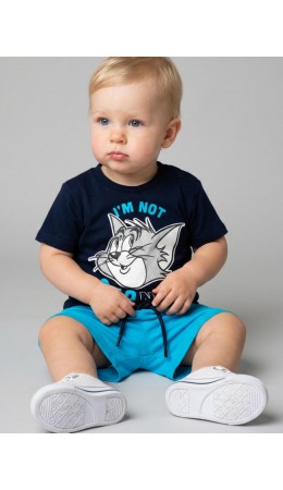 Комплект детский трикотажный для мальчиков: джемпер (футболка), шорты тёмно-синий,голубой