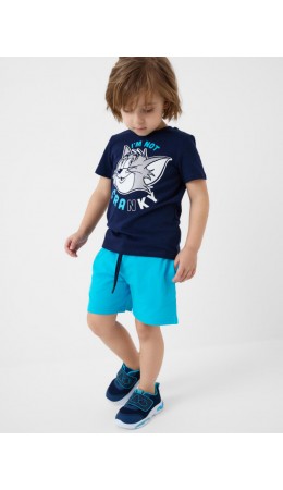 Комплект трикотажный для мальчиков: фуфайка (футболка), шорты тёмно-синий,голубой