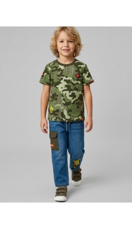 Брюки текстильные джинсовые для мальчиков dark blue, dark green