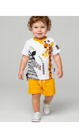 Комплект детский трикотажный для мальчиков: джемпер (футболка), шорты white, black, orange